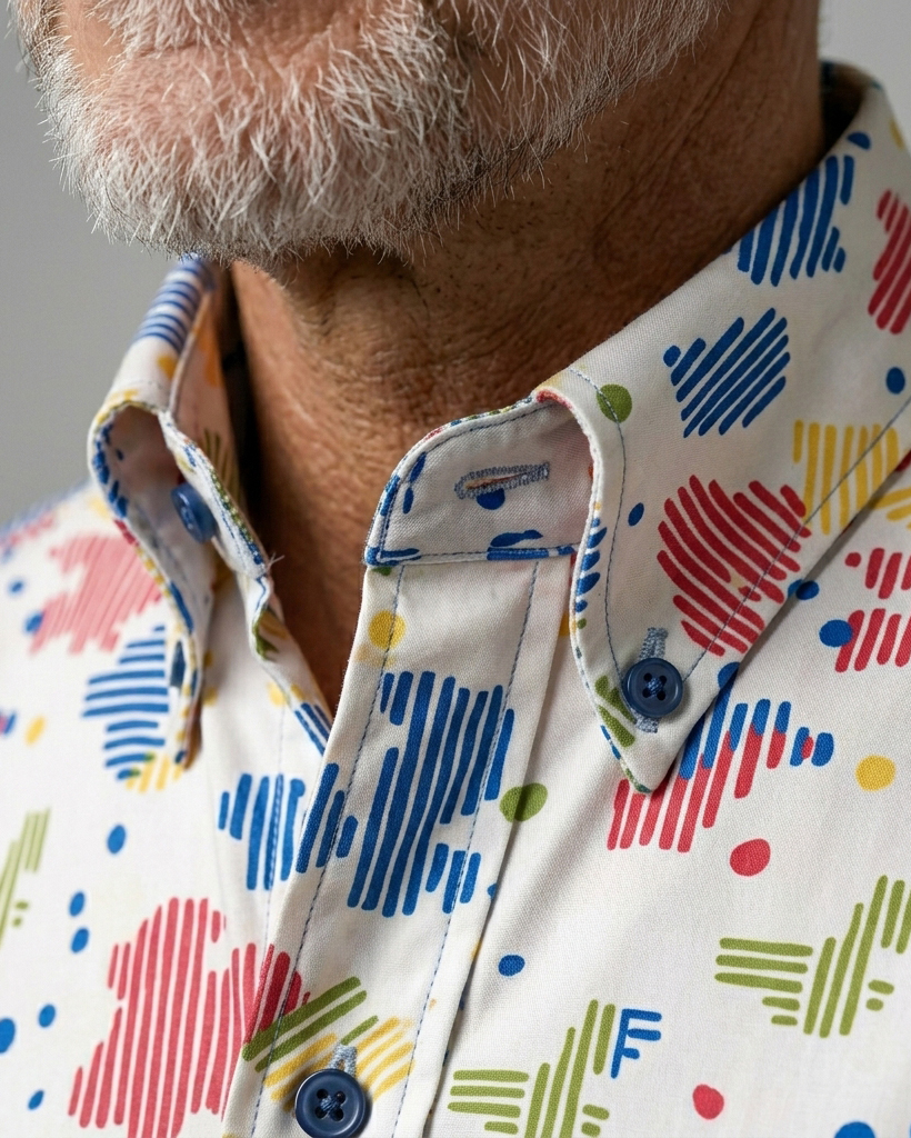 Men's White Base Multicolor Abstract Pixel Print Comfort Fit Playful Street Casual Short-Sleeve Button-Down Shirt