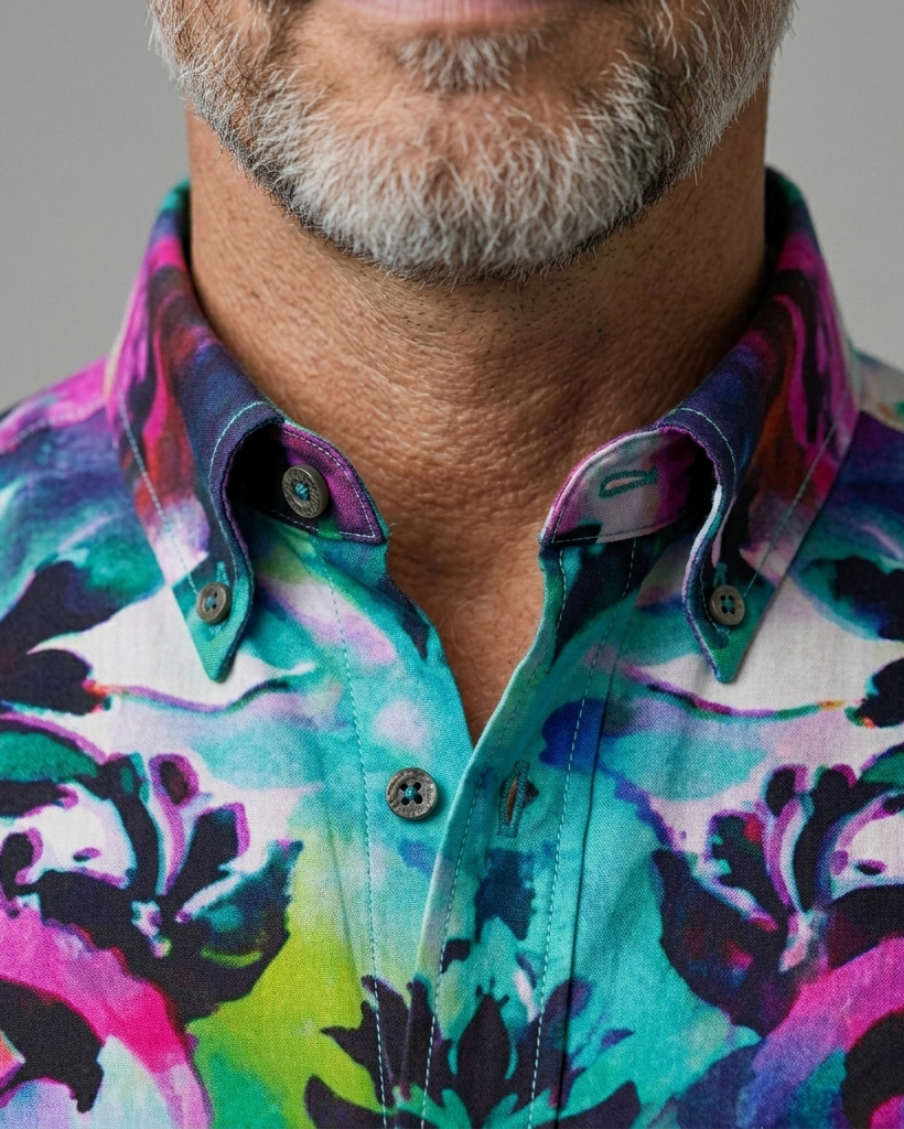 Men's Multicolor Ink Wash Baroque Floral Print Regular Fit Vibrant Artistic Casual Short-Sleeve Button-Down Shirt