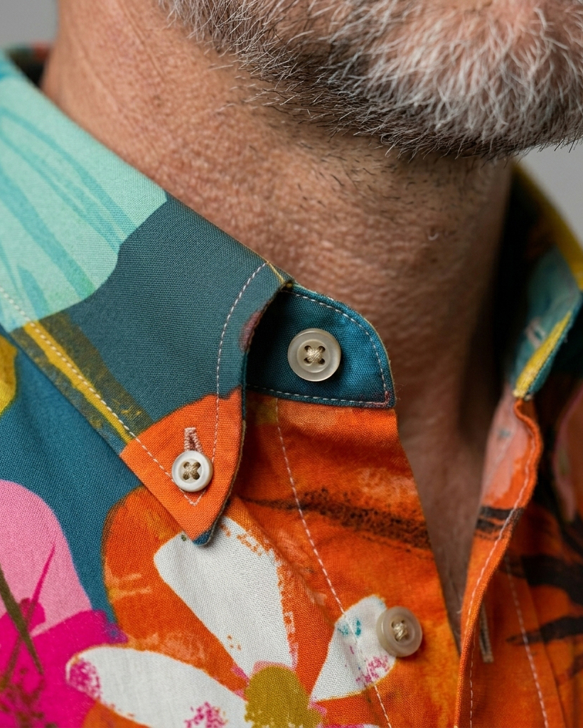 Men's Multicolor Block Abstract Floral Regular Fit Retro Hawaiian Casual Short-Sleeve Button-Down Shirt