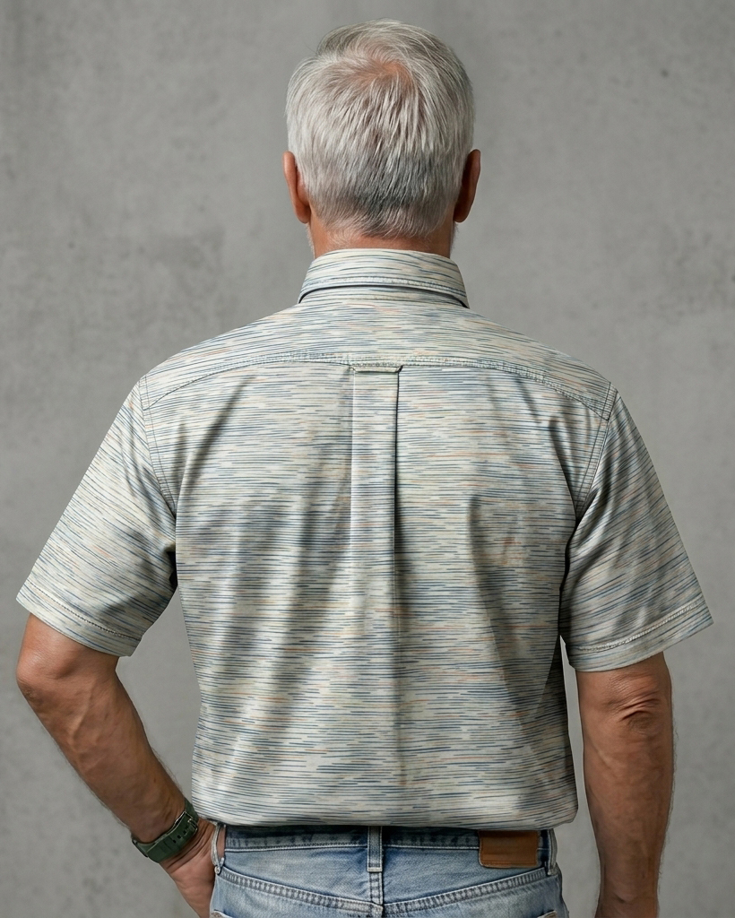 Men's Light Gray Heather Fine Stripes Regular Fit Minimalist Urban Casual Short-Sleeve Button-Down Shirt