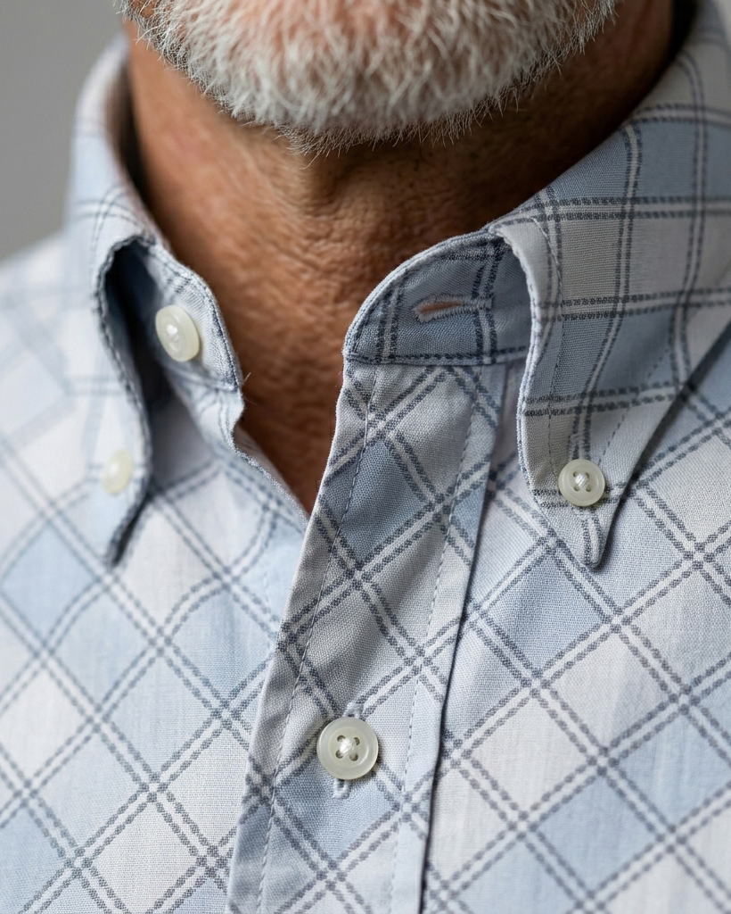 Men's Light Blue White Diamond Check Regular Fit Smart Business Casual Short-Sleeve Button-Down Shirt