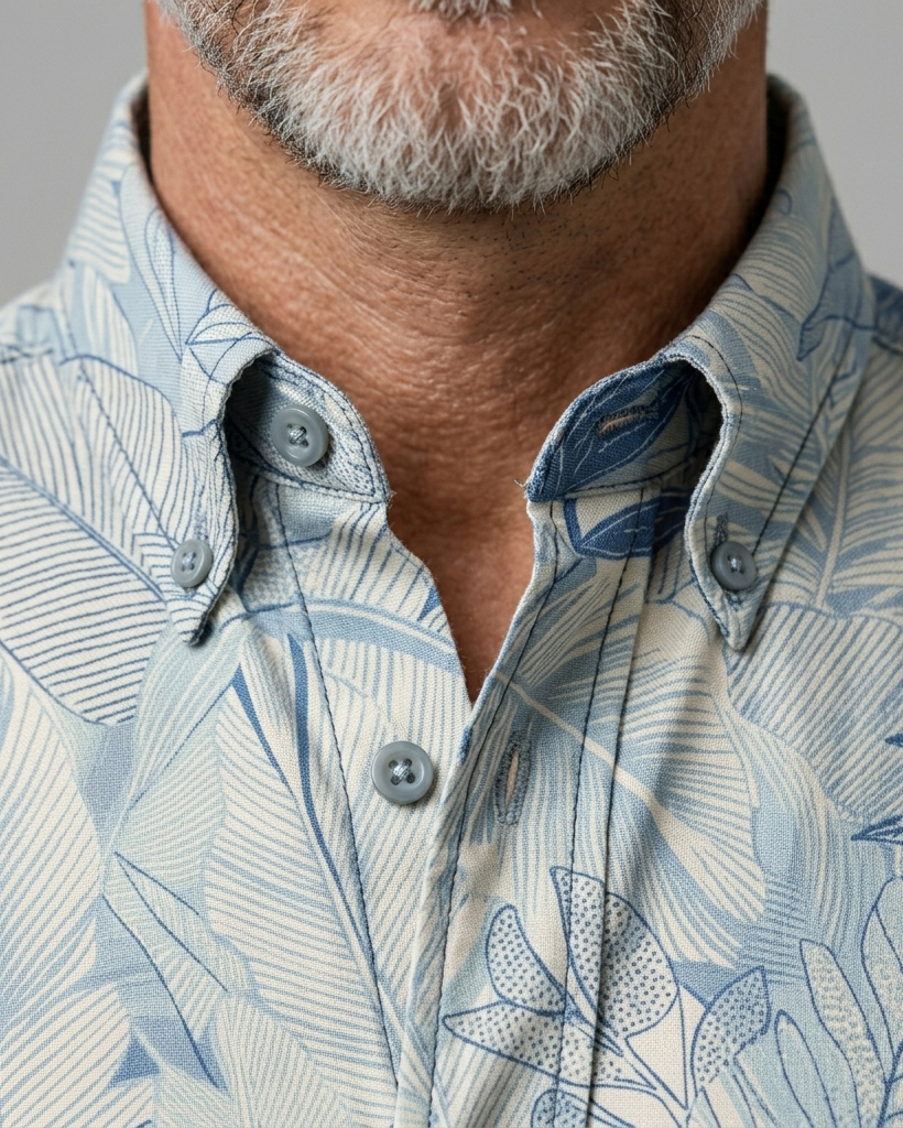 Men's Light Blue beiga Tropical Leaf Regular Fit Casual Vacation Short-Sleeve Button-Down Shirt