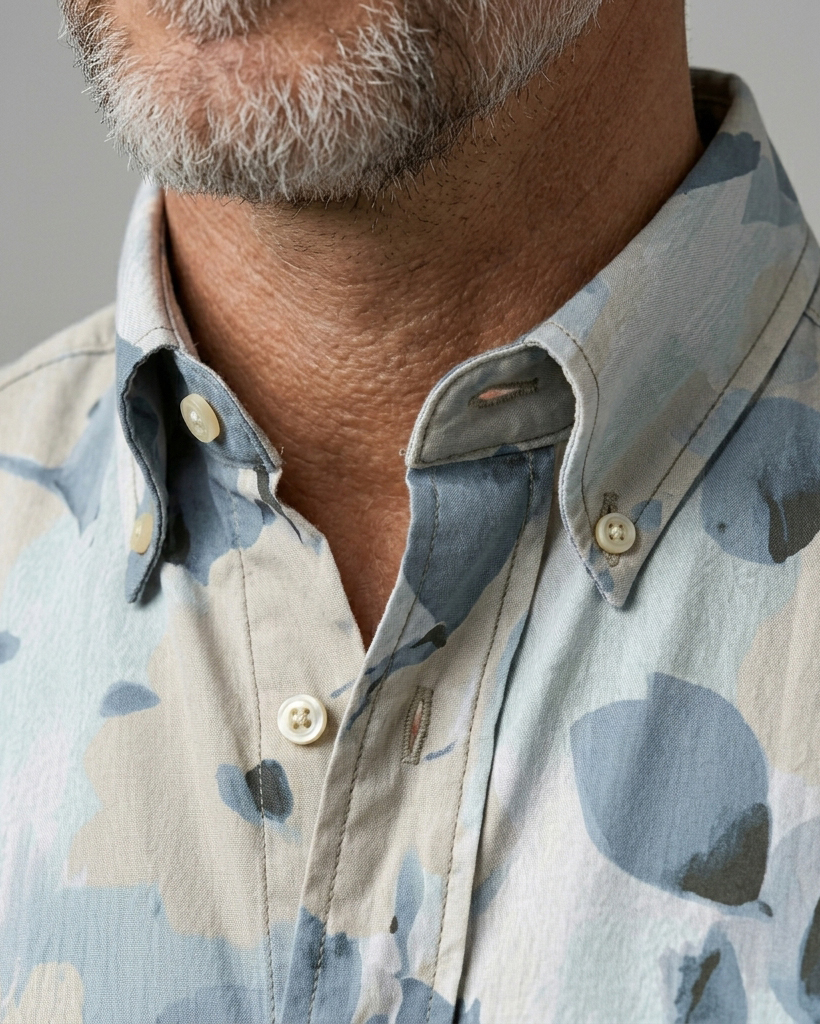 Men's Dusty Blue Ash Leaf Regular Fit Nature-Inspired Casual Short-Sleeve Shirt