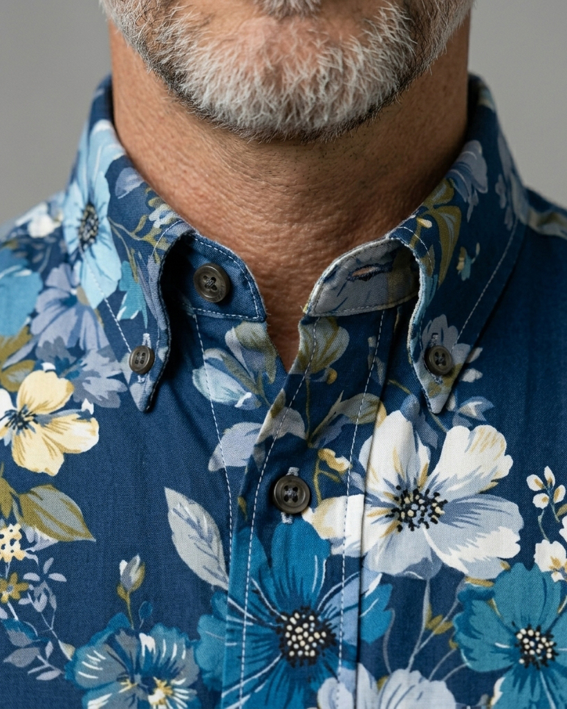 Men's Navy Blue Multitone Floral Regular Fit Retro Vacation Short-Sleeve Shirt
