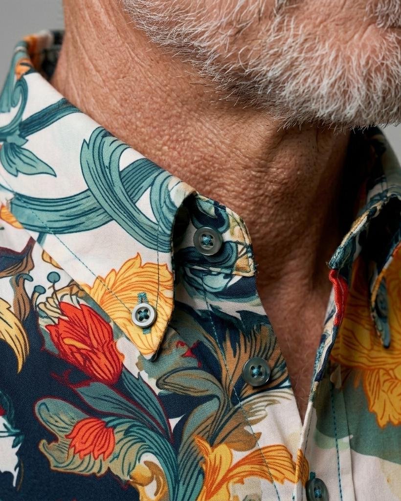 Men's Beige Base Skull Floral Regular Fit Punk Vacation Short-Sleeve Shirt