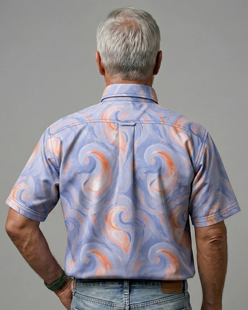 Men's Lavender Base Orange Blue Swirl Regular Fit Abstract Art Casual Short-Sleeve Shirt
