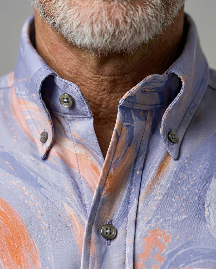 Men's Lavender Base Orange Blue Swirl Regular Fit Abstract Art Casual Short-Sleeve Shirt