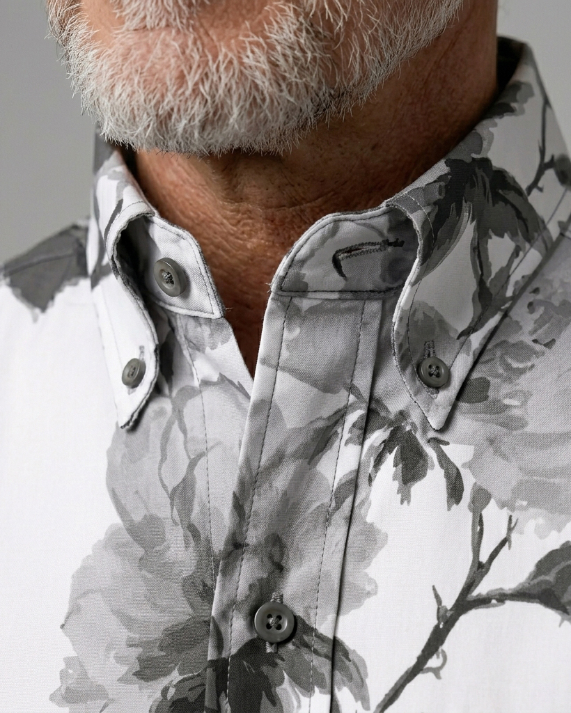 Men's White Black Grey Ink Rose Regular Fit Artistic Minimalist Short-Sleeve Shirt