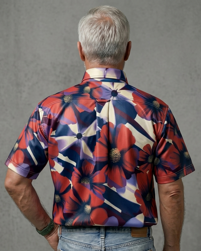 Men's Red Navy Purple Poppy Regular Fit Retro Vacation Short-Sleeve Shirt