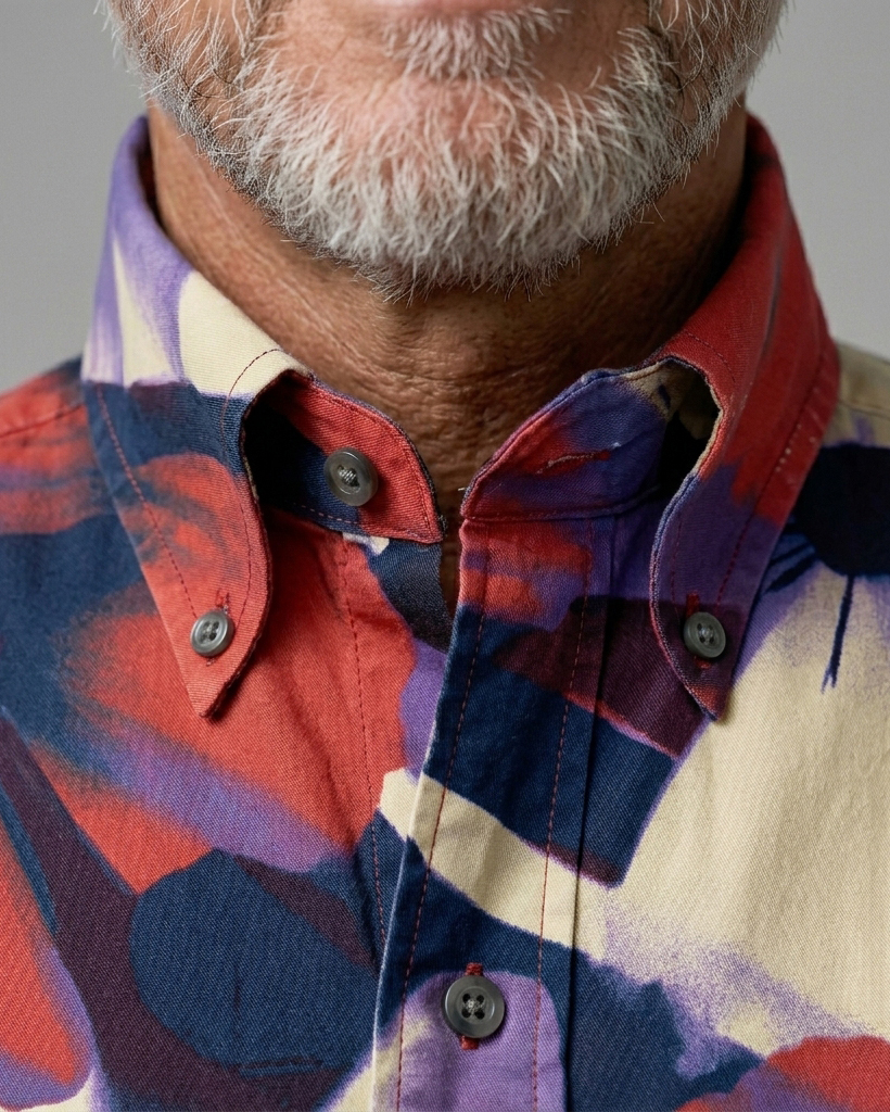 Men's Red Navy Purple Poppy Regular Fit Retro Vacation Short-Sleeve Shirt