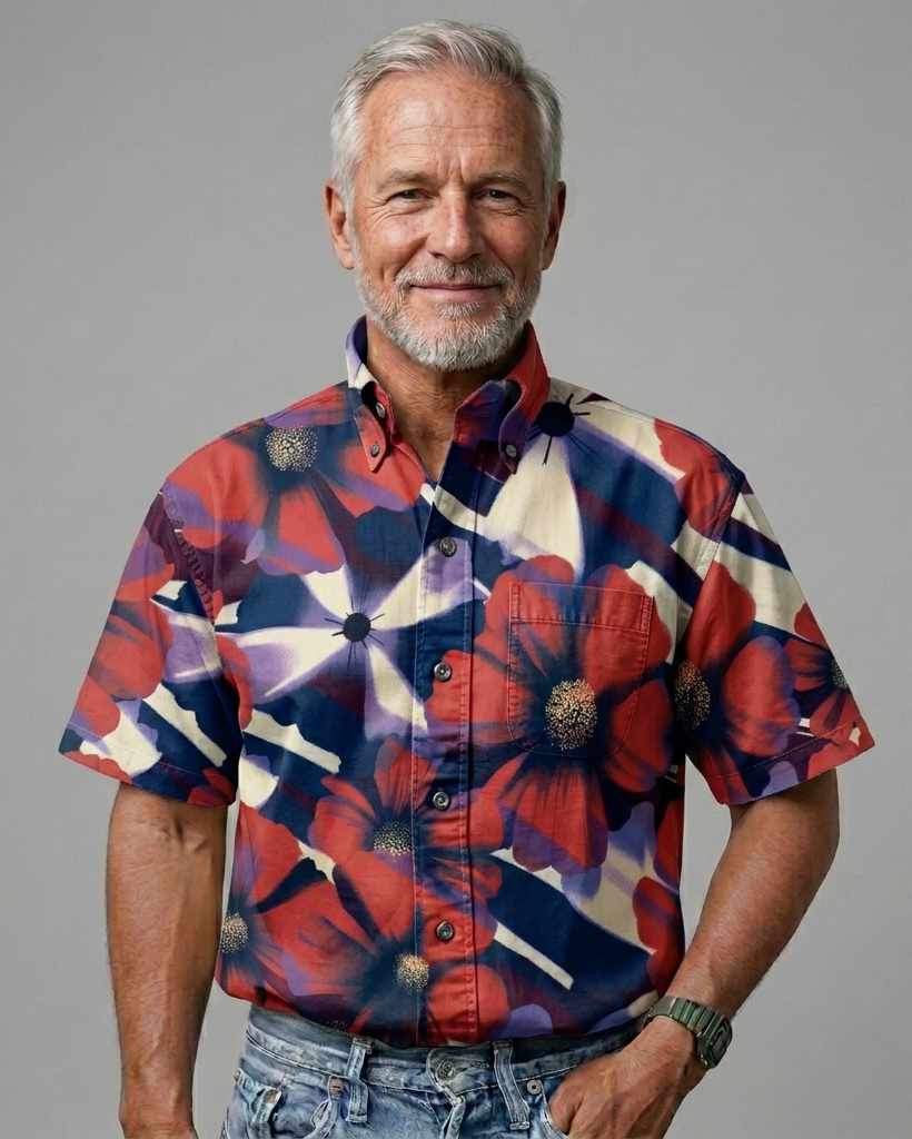 Men's Red Navy Purple Poppy Regular Fit Retro Vacation Short-Sleeve Shirt