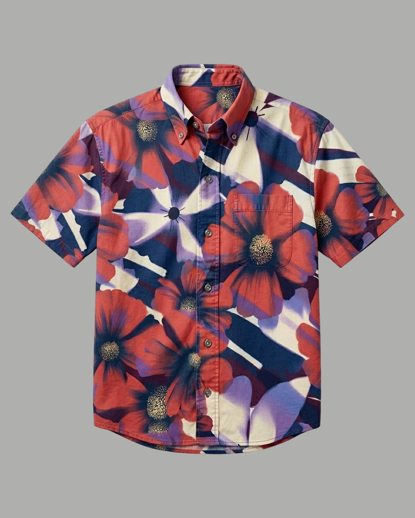 Men's Red Navy Purple Poppy Regular Fit Retro Vacation Short-Sleeve Shirt