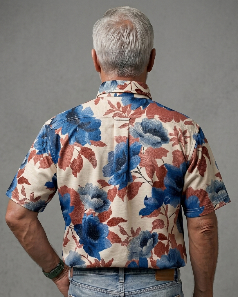 Men's Beige Base Blue Rust Rose Regular Fit Vintage Casual Short-Sleeve Shirt