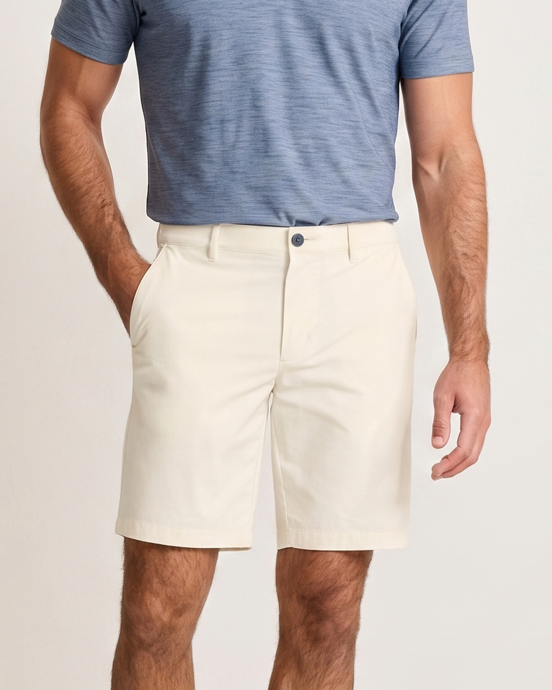 Men's Beige Solid Color Loose Fit Minimalist Business Casual Shorts