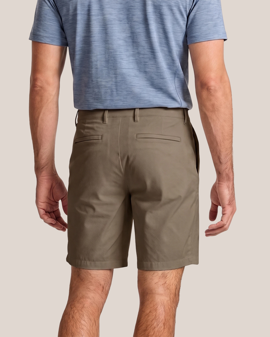 Men's Olive Khaki Solid Color Classic Straight Fit Urban Smart Casual Shorts