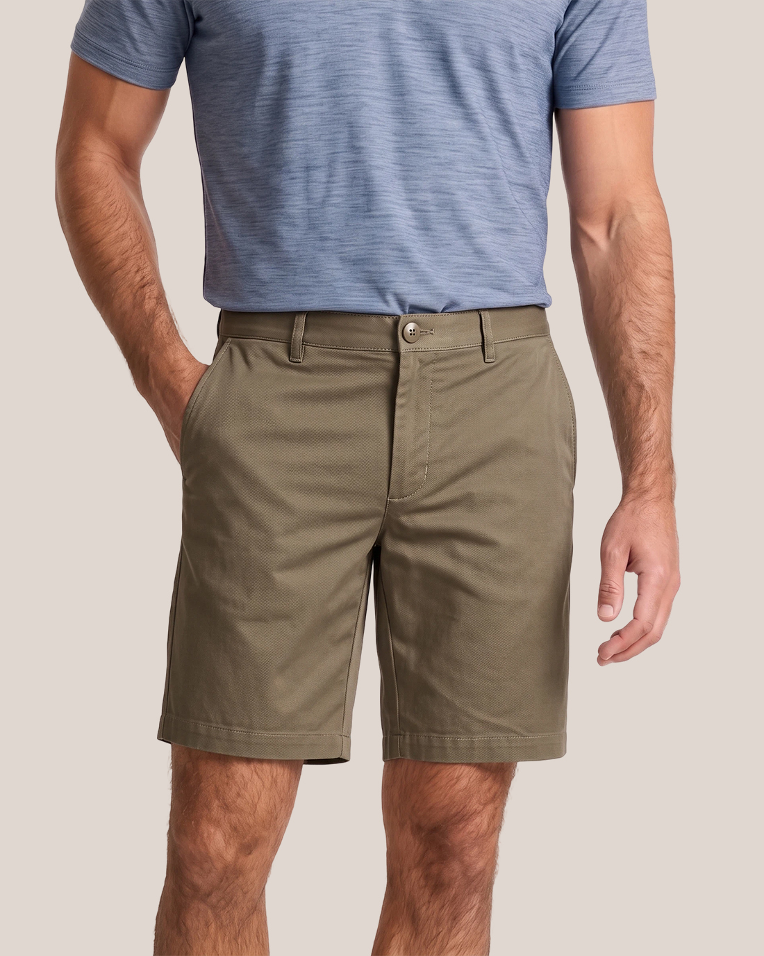 Men's Olive Khaki Solid Color Classic Straight Fit Urban Smart Casual Shorts
