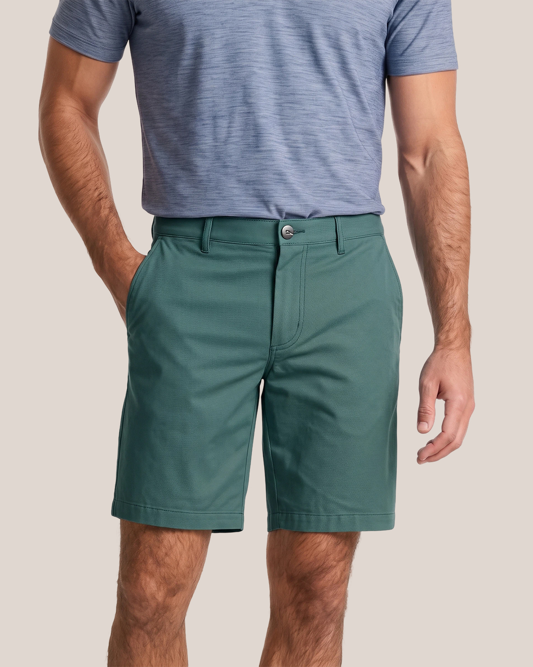 Men's Teal Green Solid Color Slim Fit Sporty Casual Golf Shorts