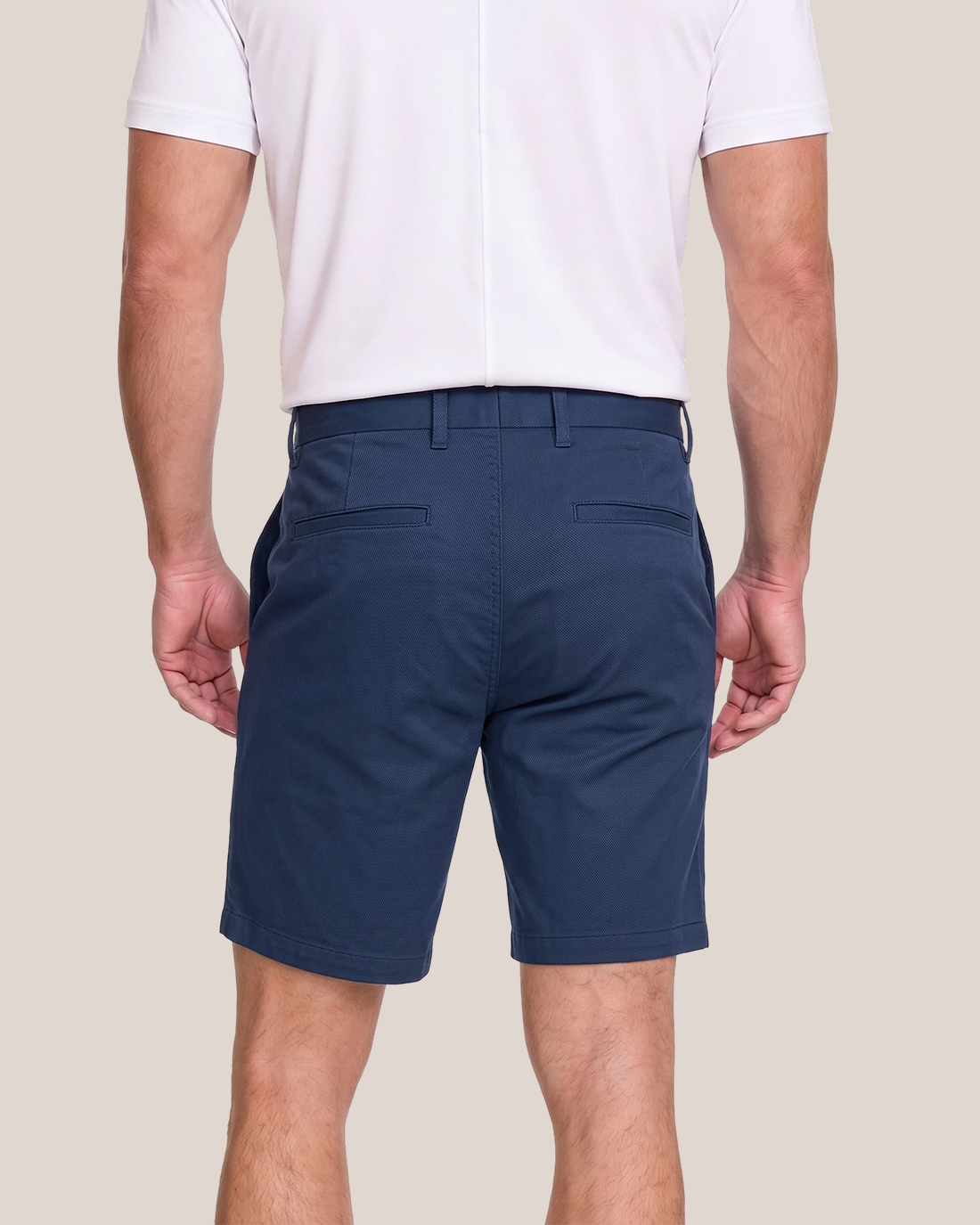 Men's Navy Blue Solid Color Relaxed Straight Fit Classic Business Casual Chino Shorts