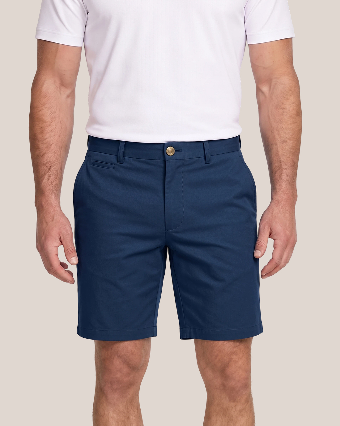Men's Navy Blue Solid Color Relaxed Straight Fit Classic Business Casual Chino Shorts