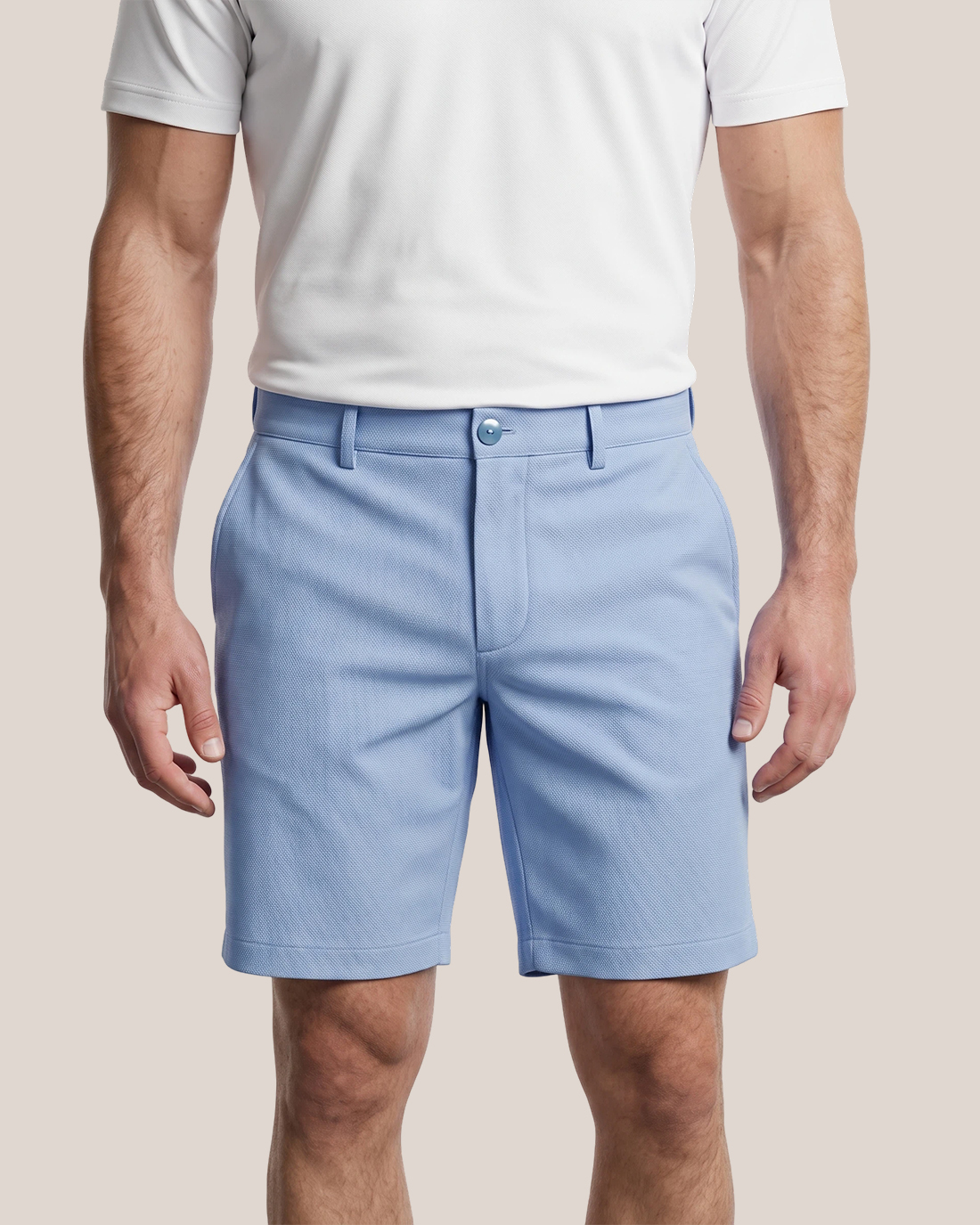 Men's Light Sky Blue Solid Color Slim Straight Fit Fresh Smart Casual Chino Shorts