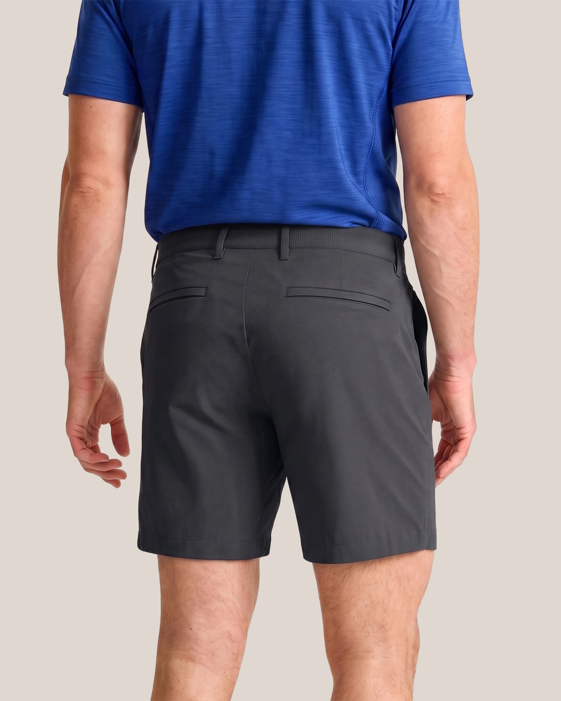 Men's Charcoal Black Solid Textured Slim Straight Fit Outdoor Smart Casual Golf Shorts