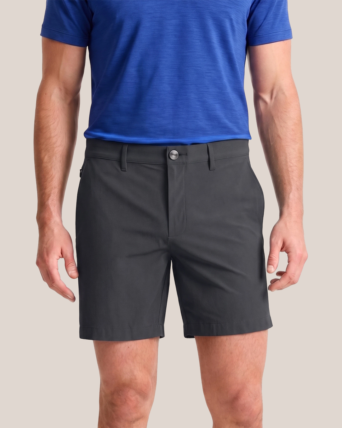 Men's Charcoal Black Solid Textured Slim Straight Fit Outdoor Smart Casual Golf Shorts