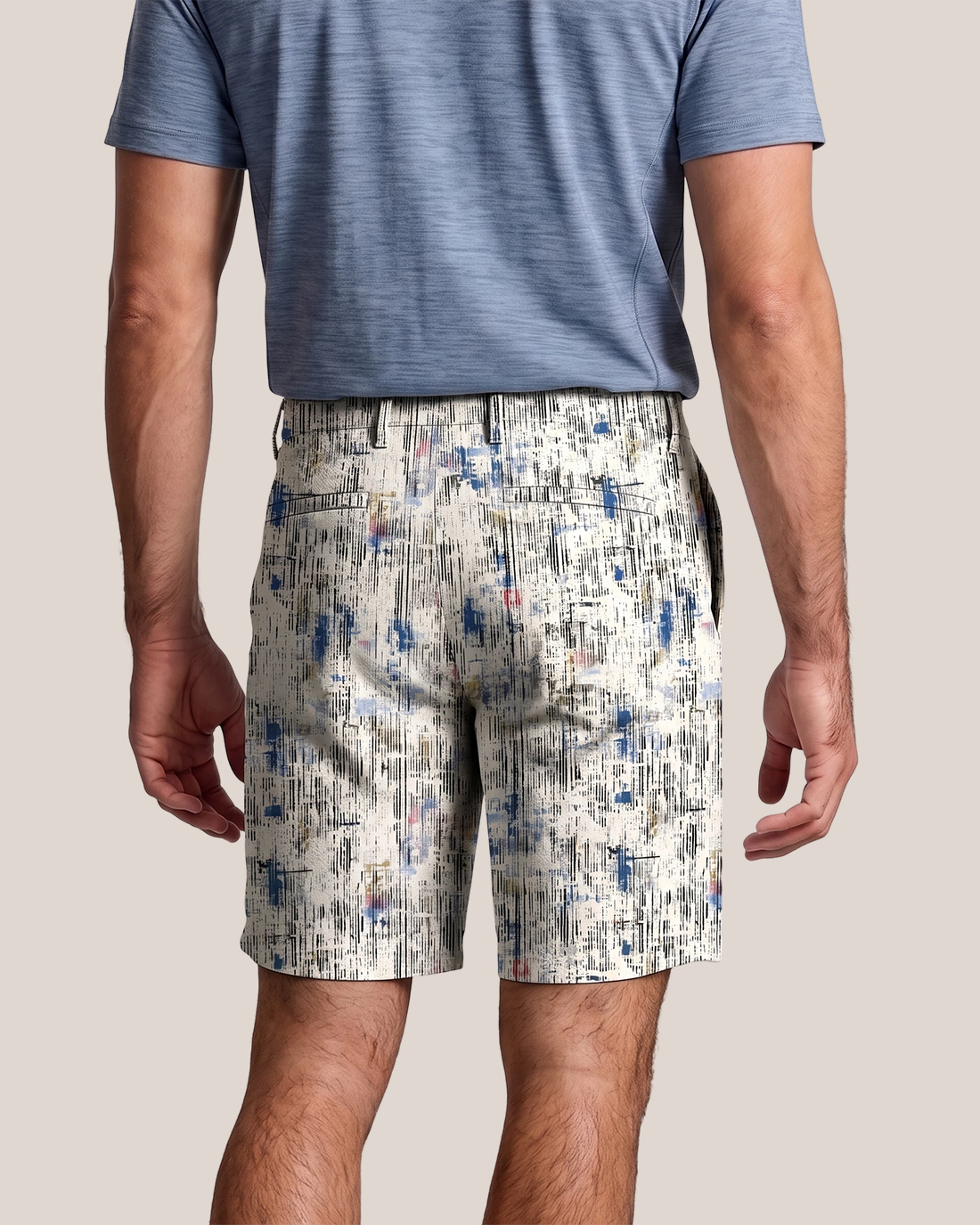 Men's Beige Base Multicolor Abstract Broken-line Regular Fit Art Casual Shorts