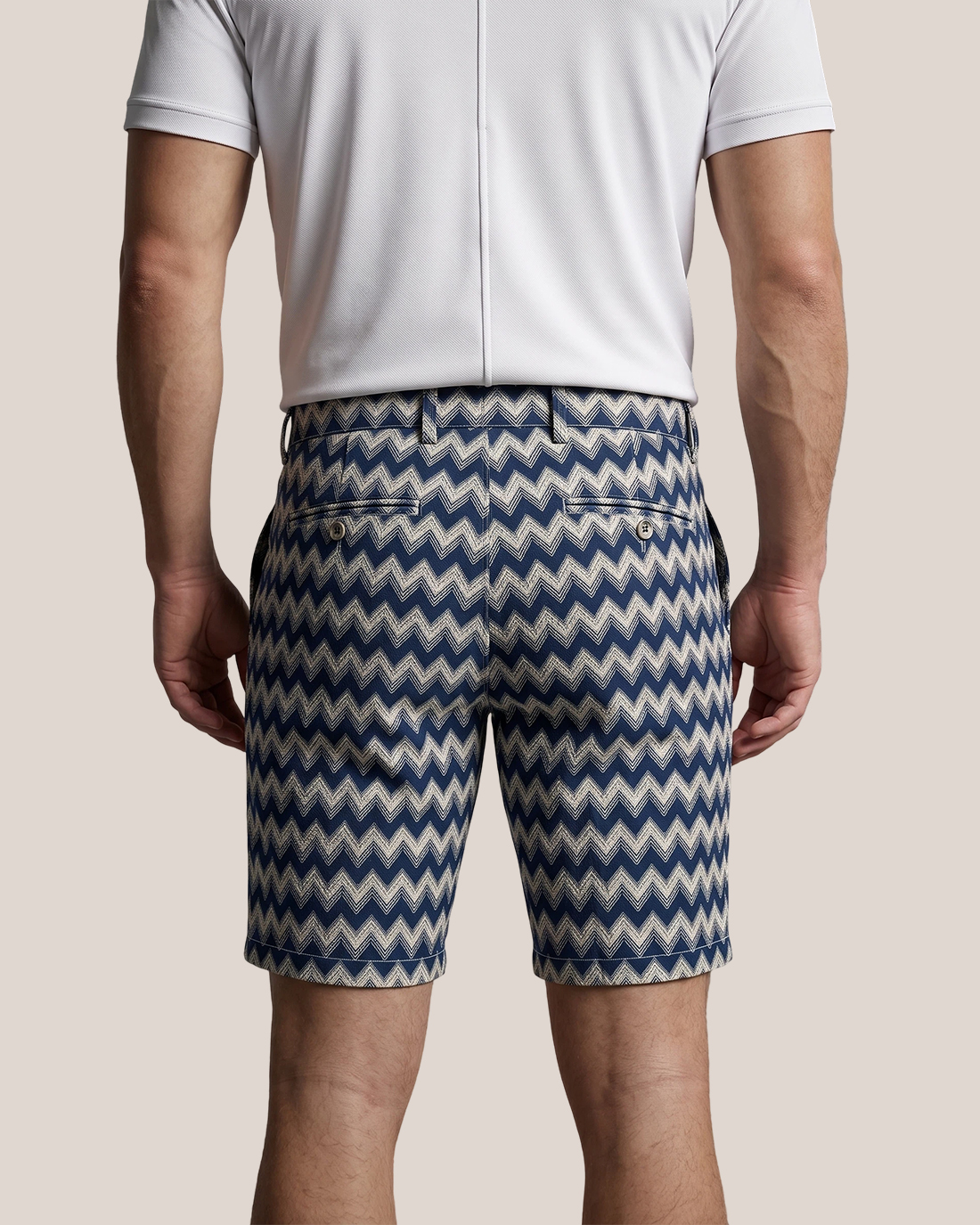 Men's Navy Beige Chevron Print Regular Straight Fit Preppy Vacation Casual Shorts