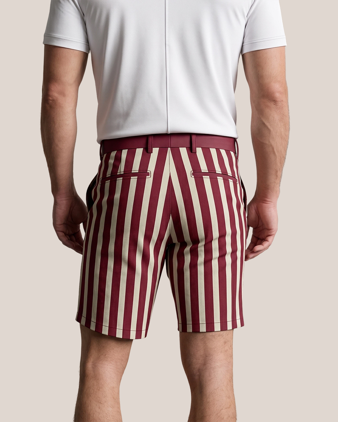 Men's Wine Red Beige Vertical Stripes Classic Straight Fit Retro Preppy Casual Shorts