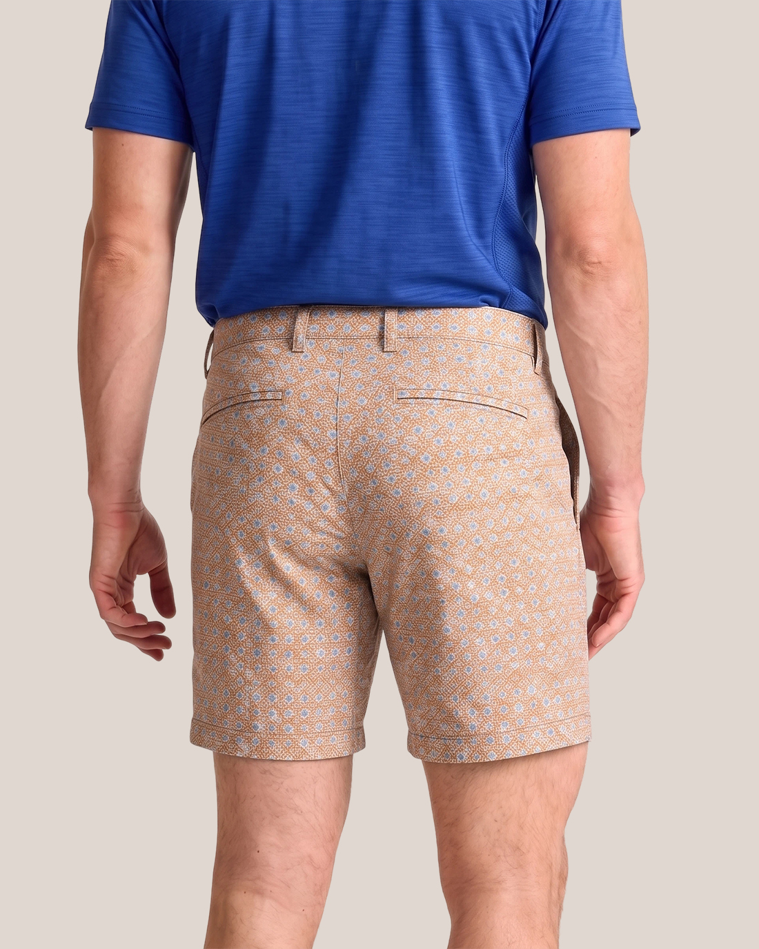 Men's Orange Base Light Blue Ditsy Floral Regular Straight Fit Vacation Casual Golf Shorts