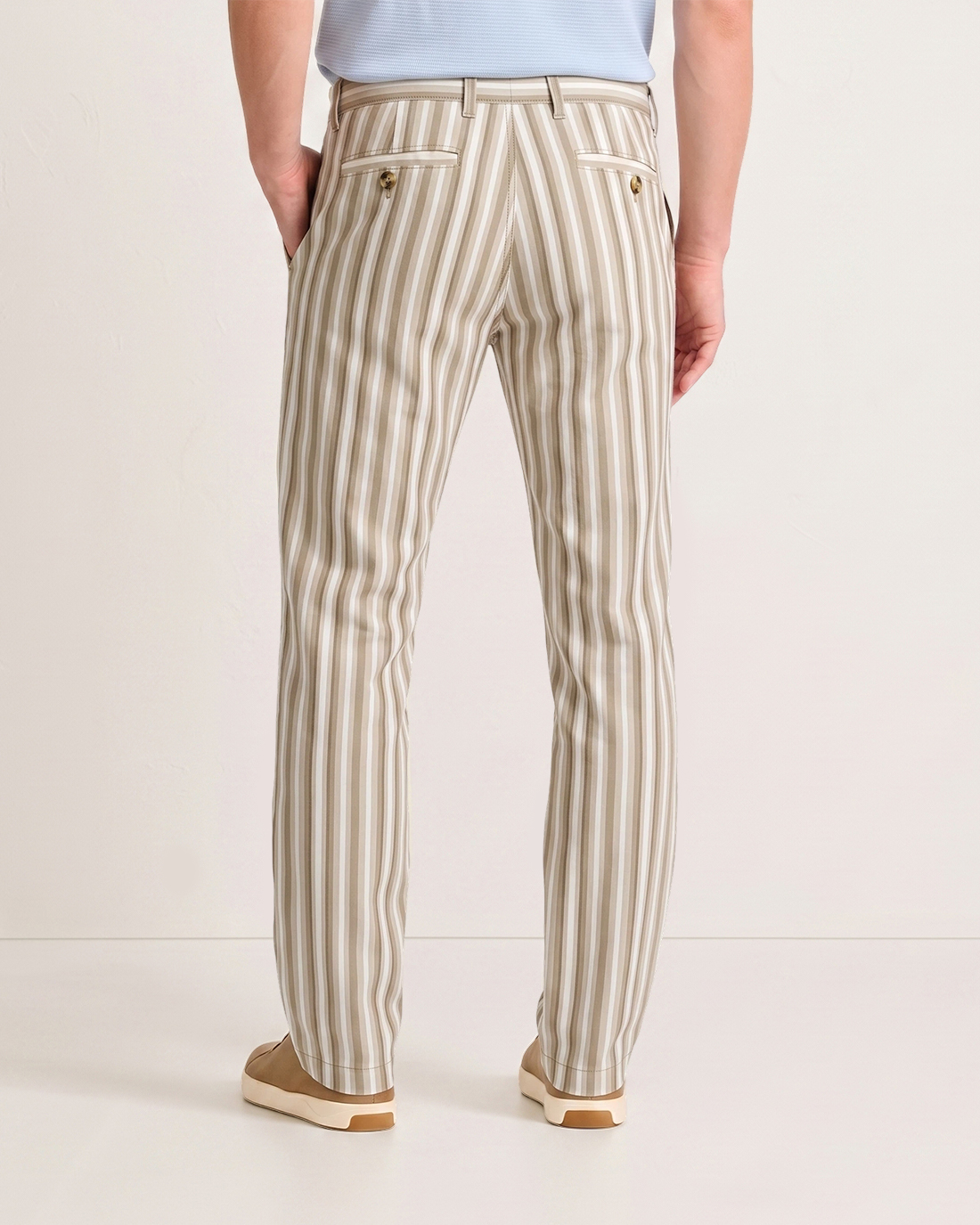 Men's Khaki White Vertical Stripes Classic Straight Fit Retro British Smart Casual Trousers