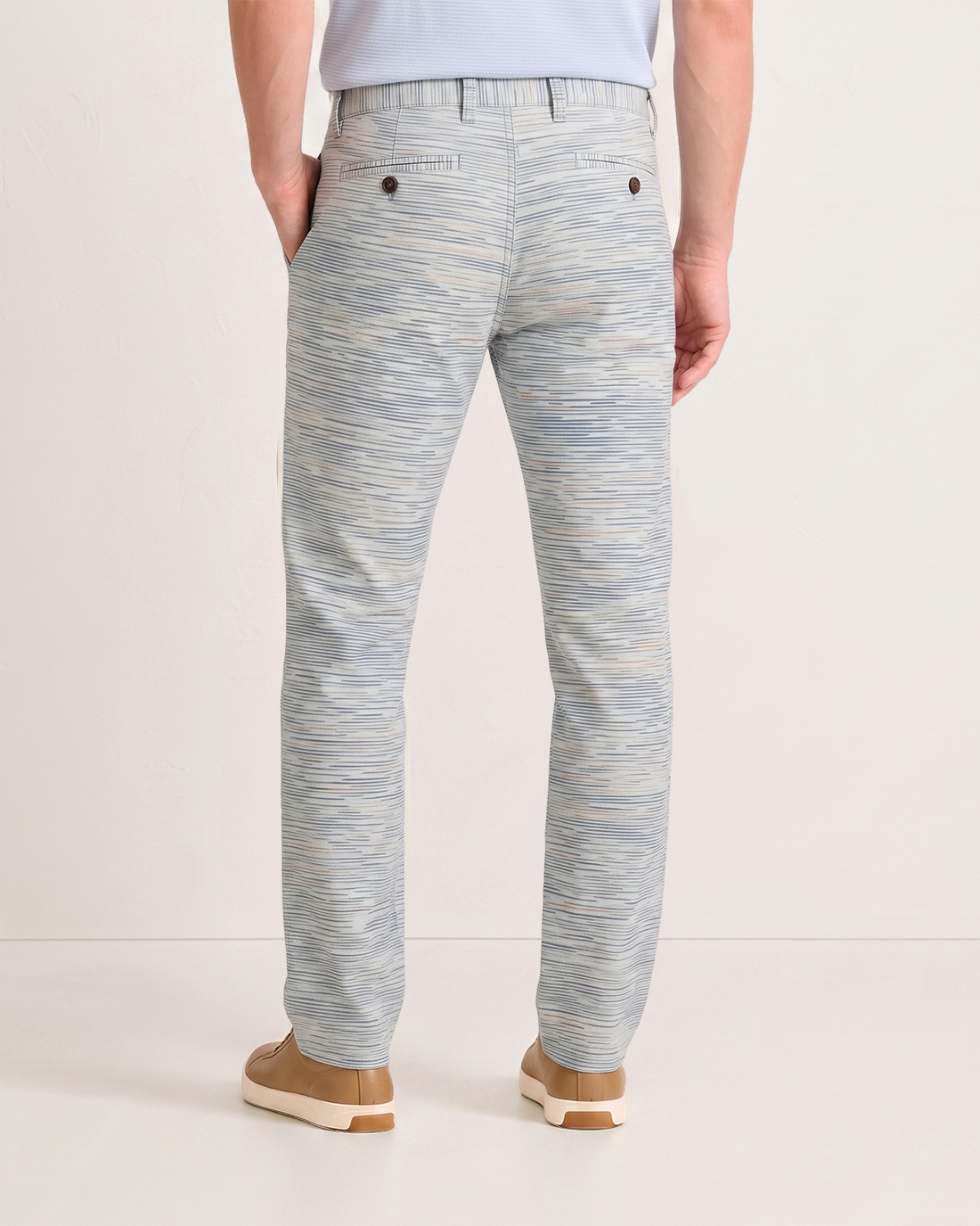 Men's Light Blue Base Multicolor Fine Stripes Slim Straight Fit Casual Urban Daily Trousers
