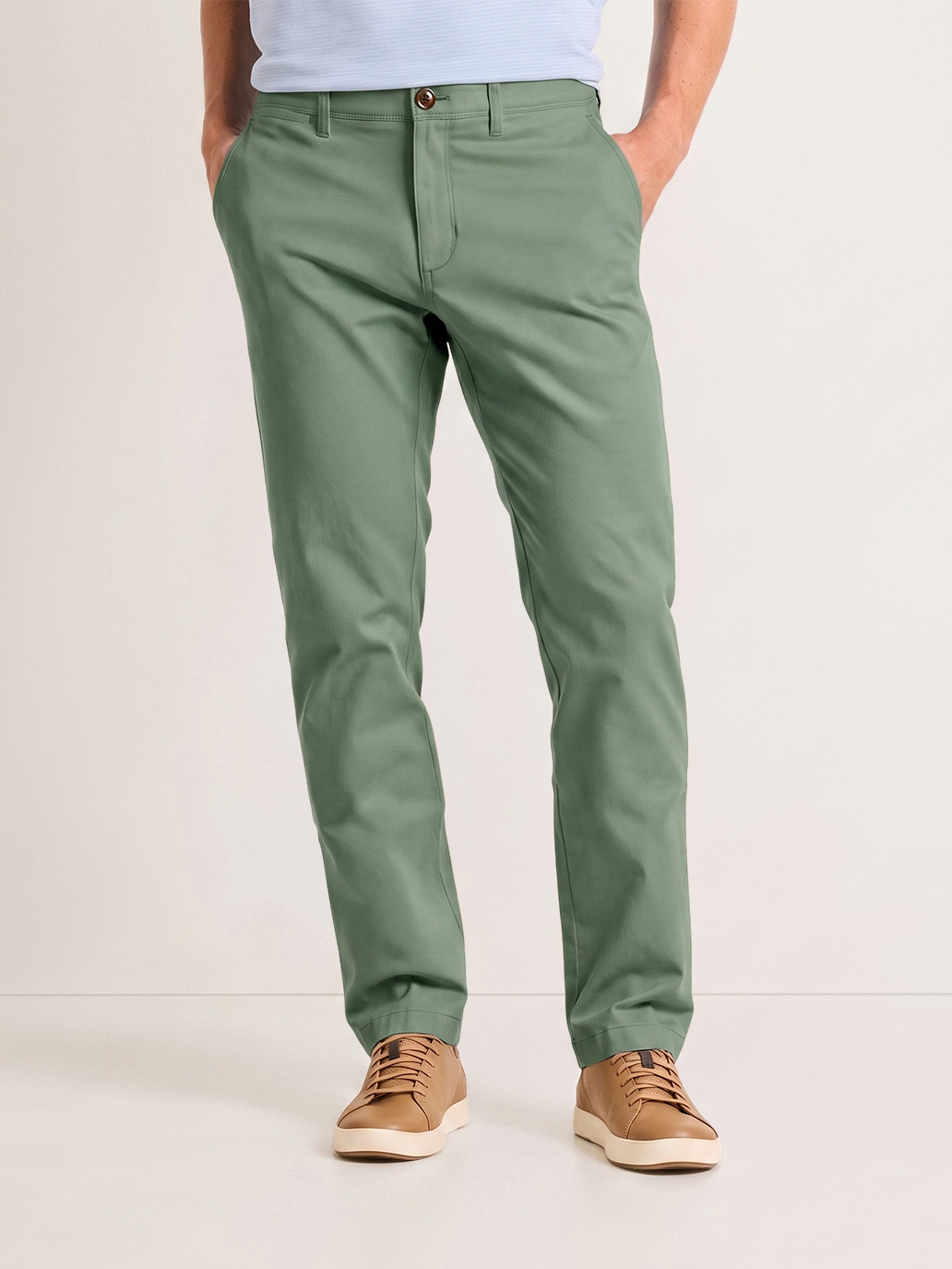 Men's Sage Green Solid Color Classic Straight Fit Minimalist Business Casual Chino Pants