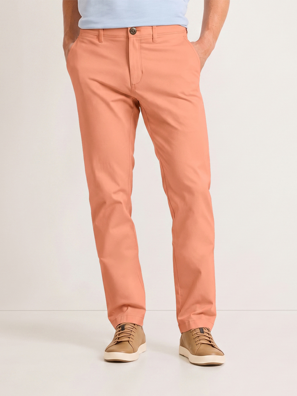 Men's Coral Orange Solid Color Slim Straight Fit Bright Casual Daily Chino Pants