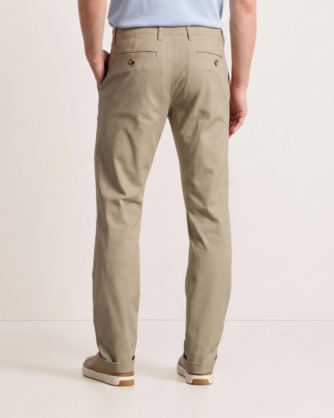 Men's Khaki Solid Color Tailored Straight Fit Minimalist Business Casual Chino Trousers