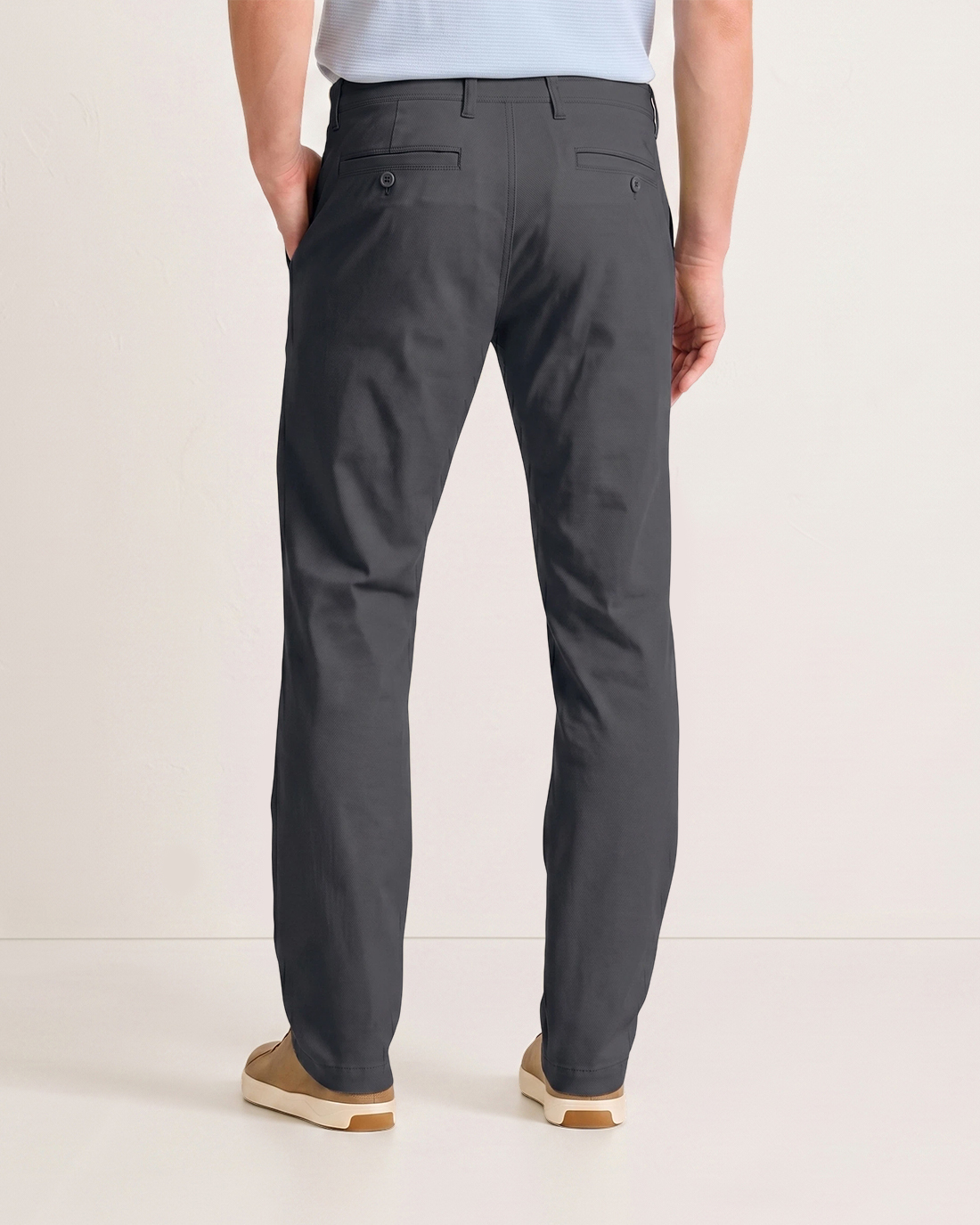 Men's Charcoal Black Solid No-Print Classic Straight Fit Business Casual Daily Chino Trousers
