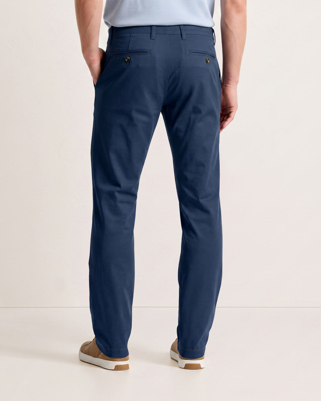 Men's Navy Blue Solid Color Classic Straight Fit Minimalist Business Casual Chino Trousers