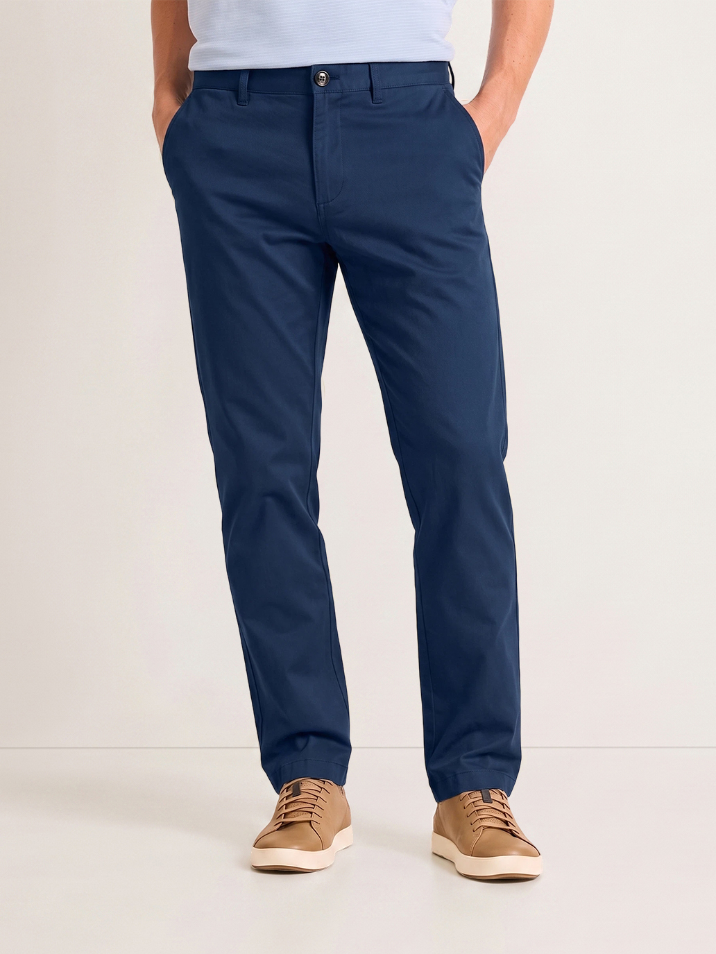 Men's Navy Blue Solid Color Classic Straight Fit Minimalist Business Casual Chino Trousers