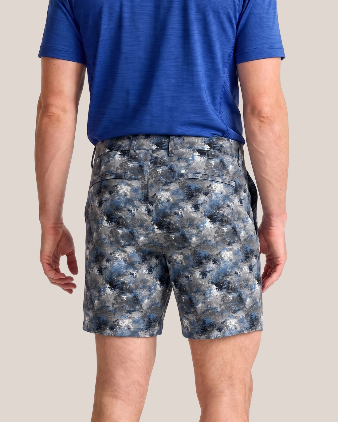 Men's Blue Gray White Abstract Camouflage Regular Straight Fit Artistic Casual Shorts