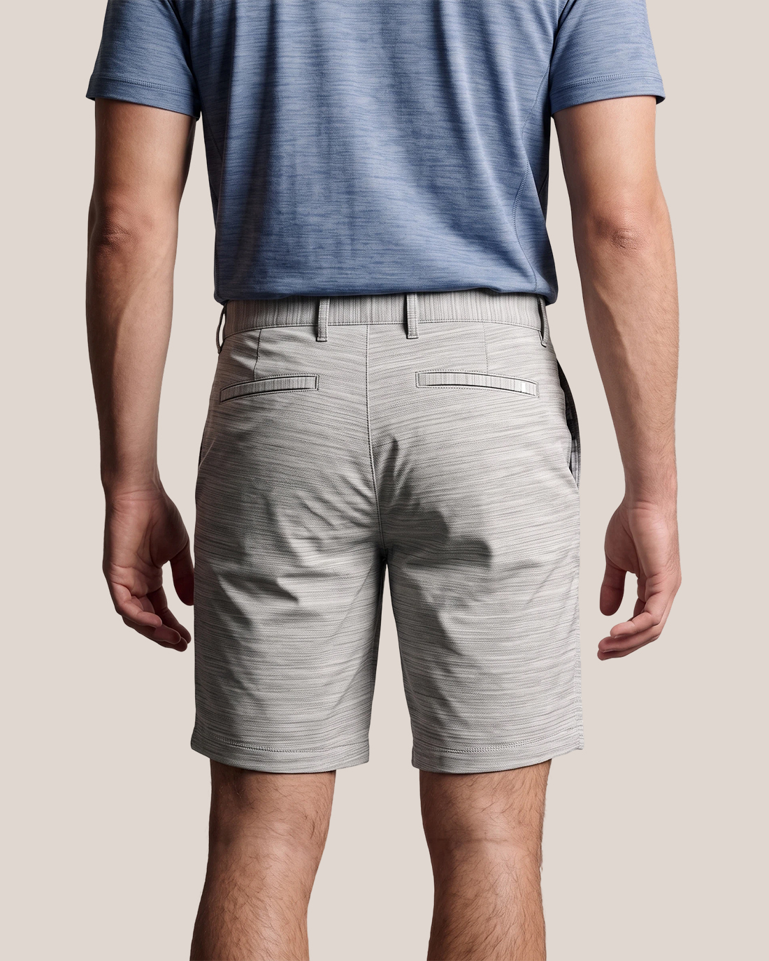 Men's Light Gray Base Heather Fine Horizontal Stripes Classic Straight Fit Golf Smart Casual Shorts