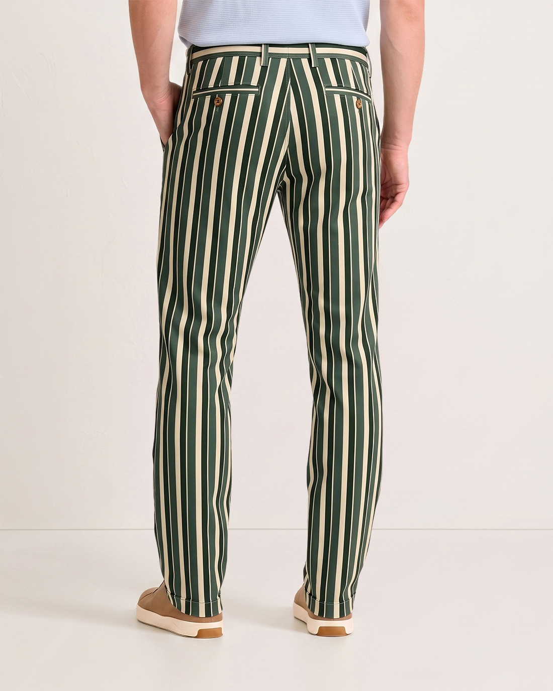 Men's Dark Green Beige Vertical Stripes Relaxed Straight Fit Retro Resort Smart Casual Trousers