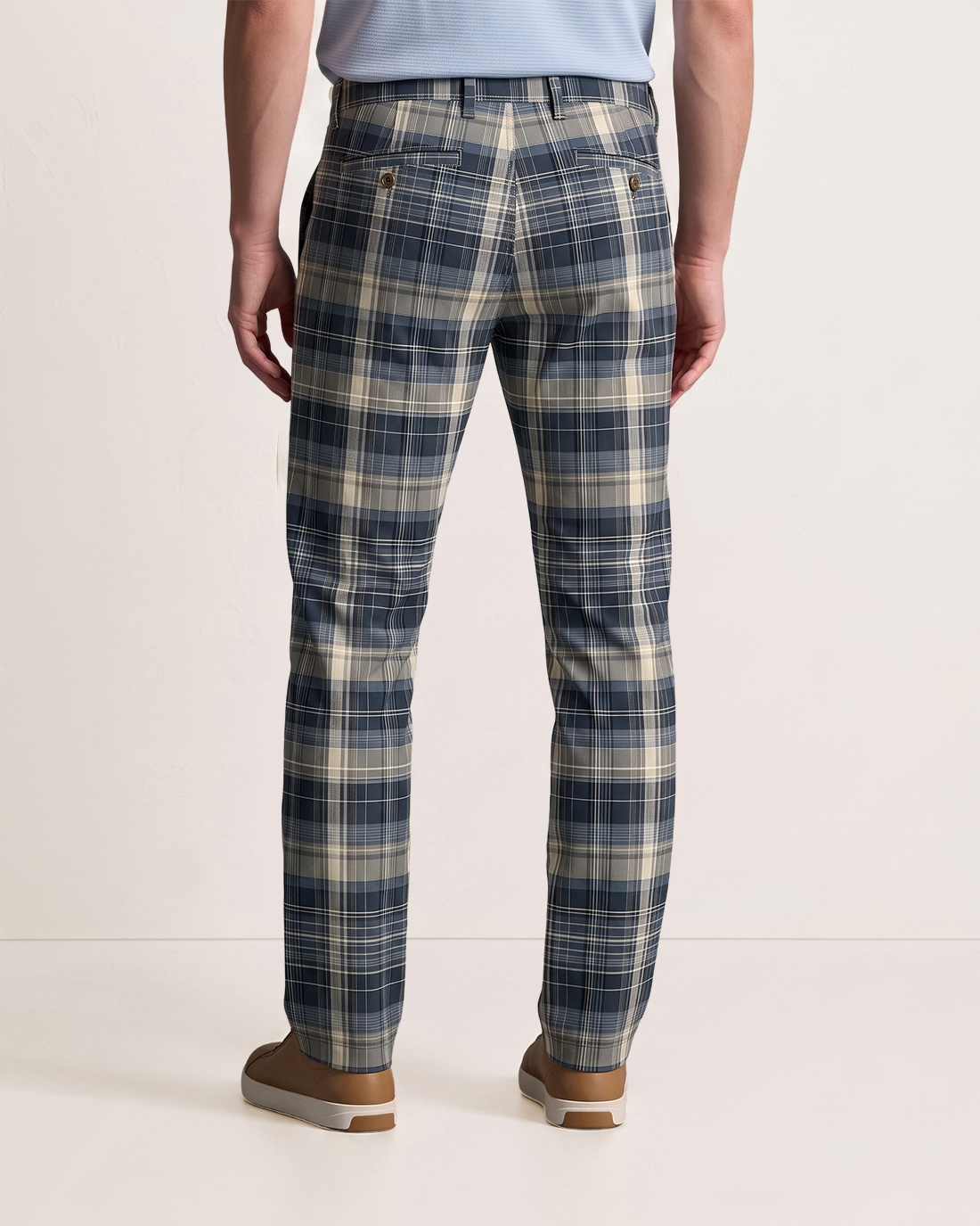 Men's Navy Blue Gray Beige Plaid Classic Straight Fit Preppy Business Casual Trousers