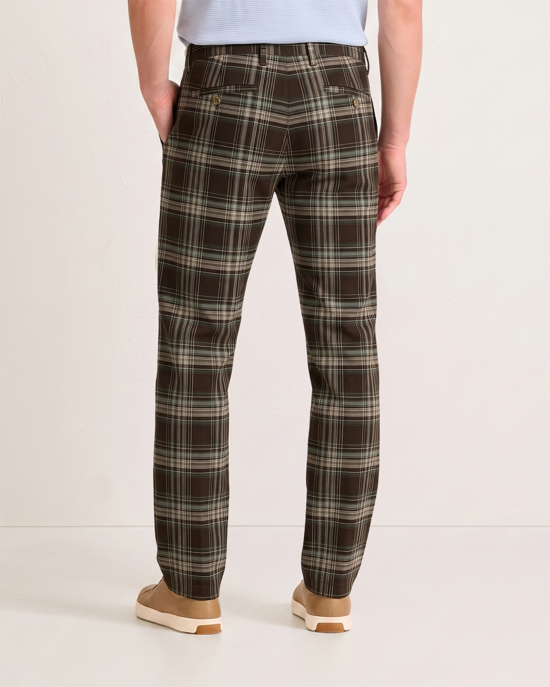Men's Dark Brown Base Multicolor Plaid Classic Straight Fit Retro Preppy Smart Casual Trousers