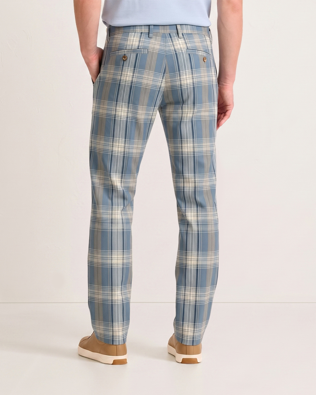 Men's Dusty Blue Base Beige Gray Plaid Classic Straight Fit Preppy Business Casual Trousers