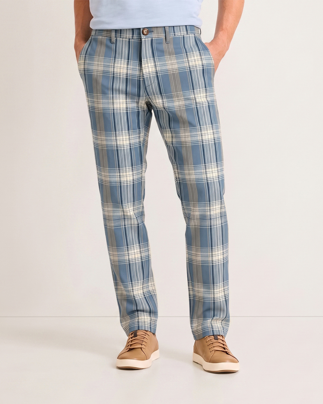 Men's Dusty Blue Base Beige Gray Plaid Classic Straight Fit Preppy Business Casual Trousers