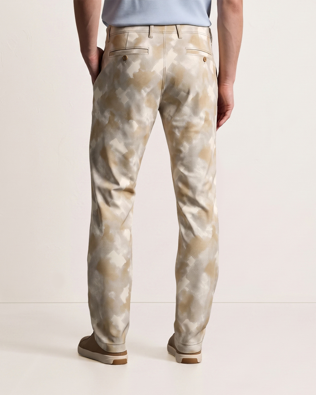 Men's Khaki Beige Base Abstract Camo Slim Straight Fit Minimalist Urban Casual Trousers