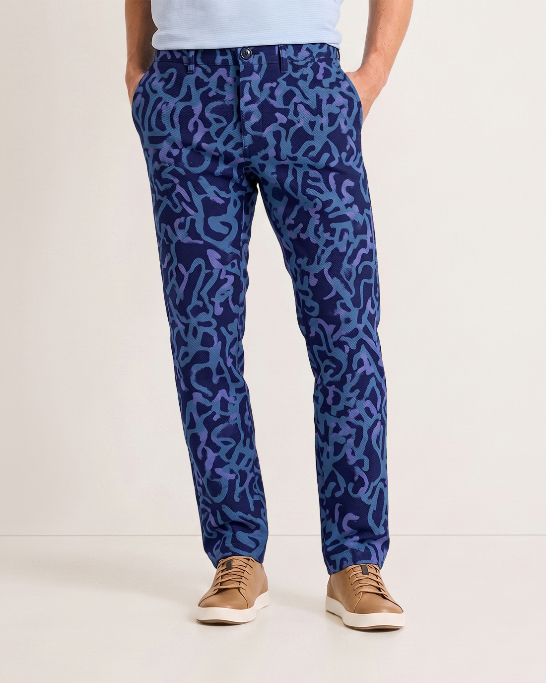 Men's Navy Base Blue Purple Abstract Graffiti Slim Straight Fit Street Smart Casual Trousers
