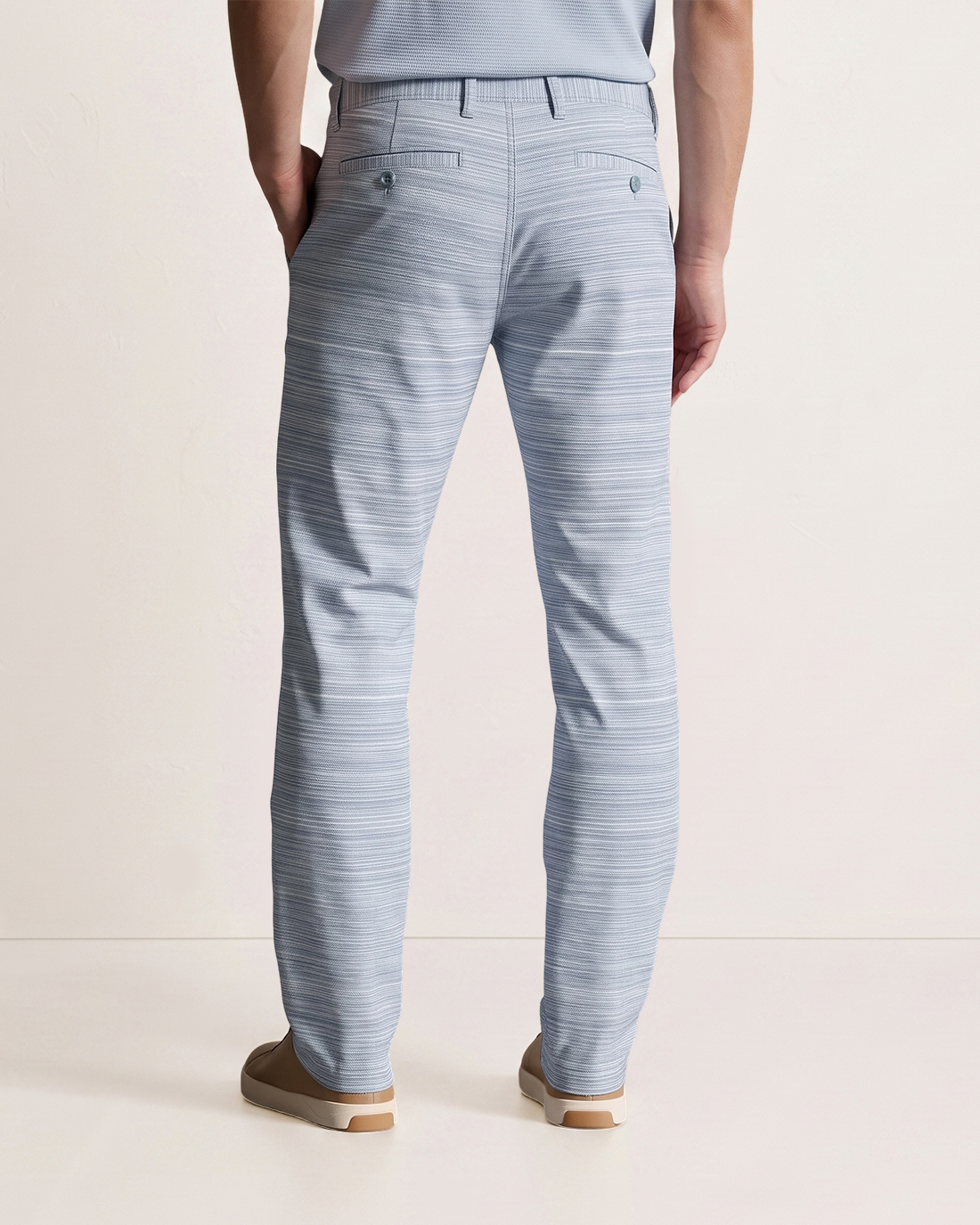 Men's Light Blue Base Heathered Fine Stripes Slim Tapered Fit Fresh Preppy Daily Trousers