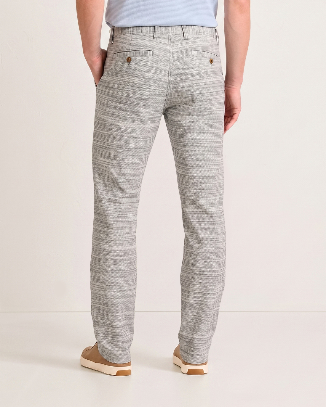 Men's Light Grey Base Heathered Fine Stripes Slim Straight Fit Minimalist Urban Daily Trousers