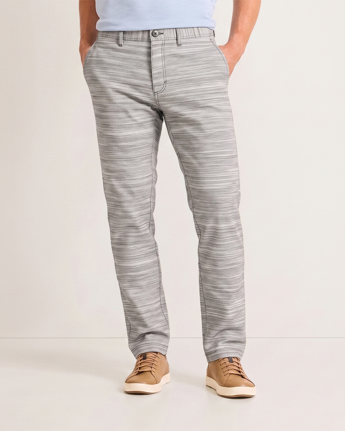 Men's Light Grey Base Heathered Fine Stripes Slim Straight Fit Minimalist Urban Daily Trousers